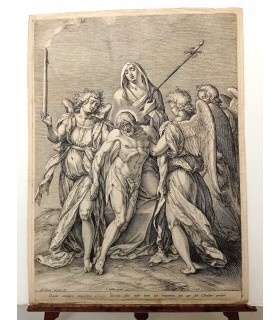 HIERONYMUS Wierix "OMNIS CREATURA COMPATITUR CHRISTO MORIENTI,SOLUS MISER .." gravure originale du XVII siecle