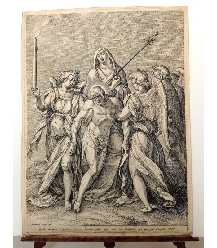 HIERONYMUS Wierix "OMNIS CREATURA COMPATITUR CHRISTO MORIENTI,SOLUS MISER .." gravure originale du XVII siecle