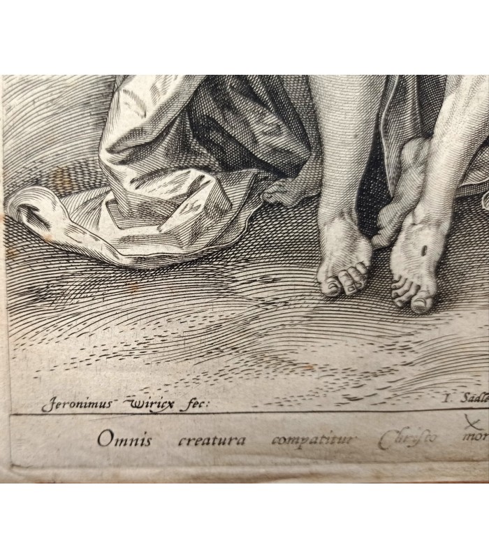 HIERONYMUS Wierix "OMNIS CREATURA COMPATITUR CHRISTO MORIENTI,SOLUS MISER .." gravure originale du XVII siecle