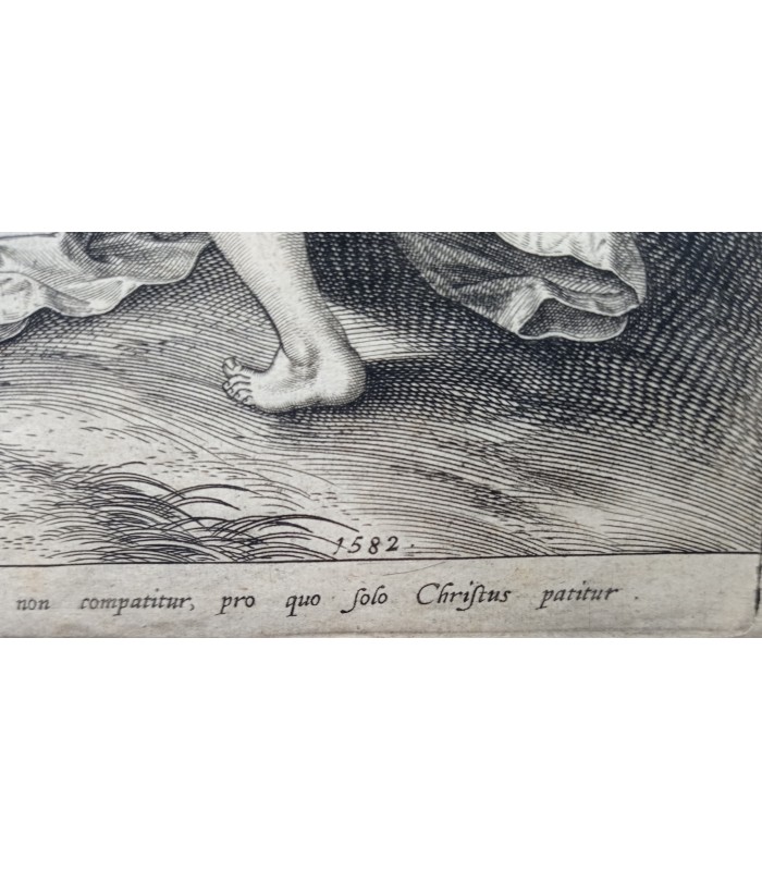 HIERONYMUS Wierix "OMNIS CREATURA COMPATITUR CHRISTO MORIENTI,SOLUS MISER .." gravure originale du XVII siecle