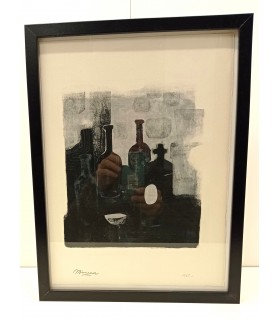 MINAUX André "Nature morte aux bouteilles" Lithographie originale en couleurs signée