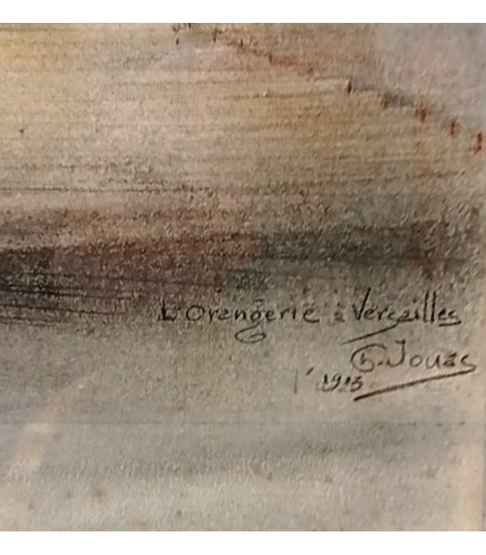 JOUAS Charles "L'Orangerie de Versailles " Dessin original au crayon, rehaussé de crayons de couleurs signé.