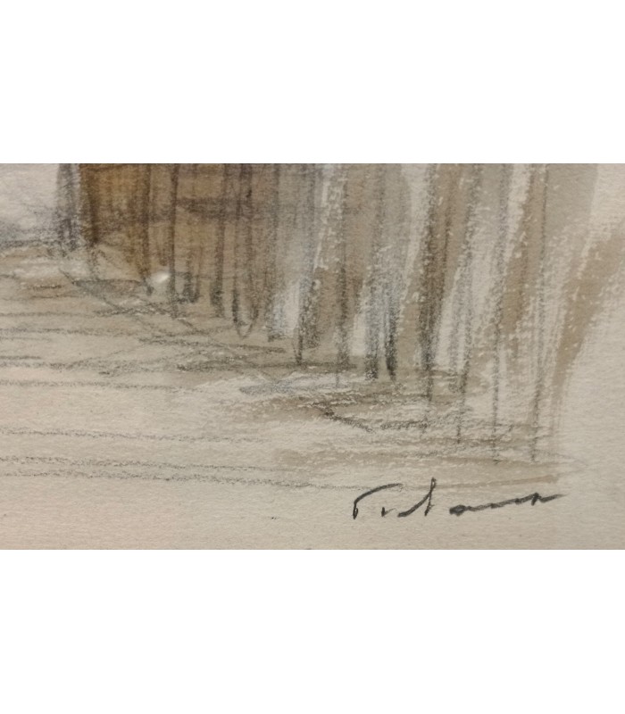 FRELAUT Jean "ZAMDAM bord de mer au Pays-Bas" Aquarelle originale signée.