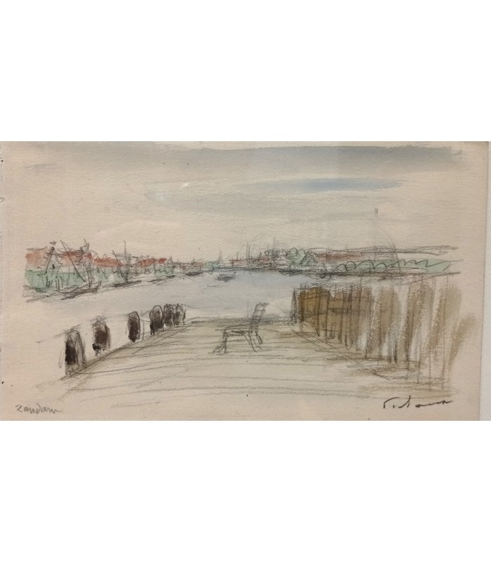 FRELAUT Jean "ZAMDAM bord de mer au Pays-Bas" Aquarelle originale signée.