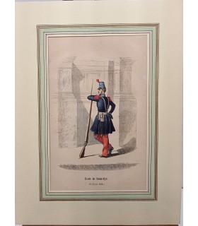 Ecole de Saint-Cyr - Costume militaire "25 Février 1848"- Gravure originale