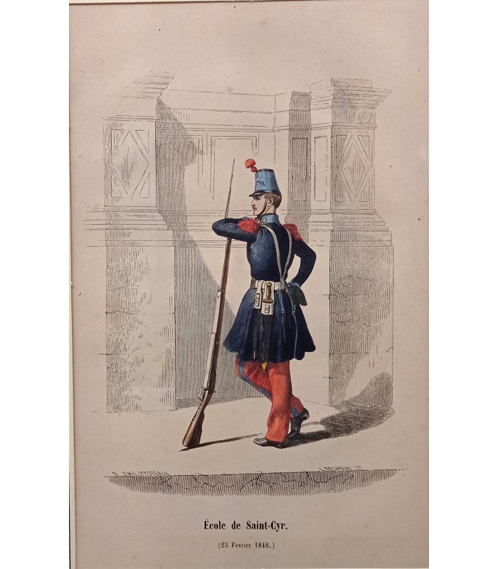 Ecole de Saint-Cyr - Costume militaire "25 Février 1848"- Gravure originale