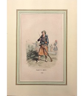 Sergent de Zouaves "1846" - Costume militaire - Gravure originale
