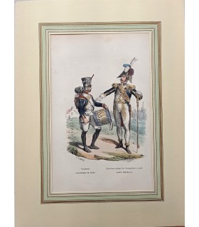 Tambour et Tambour Major des Grenadiers - Costumes militaires - Gravure originale