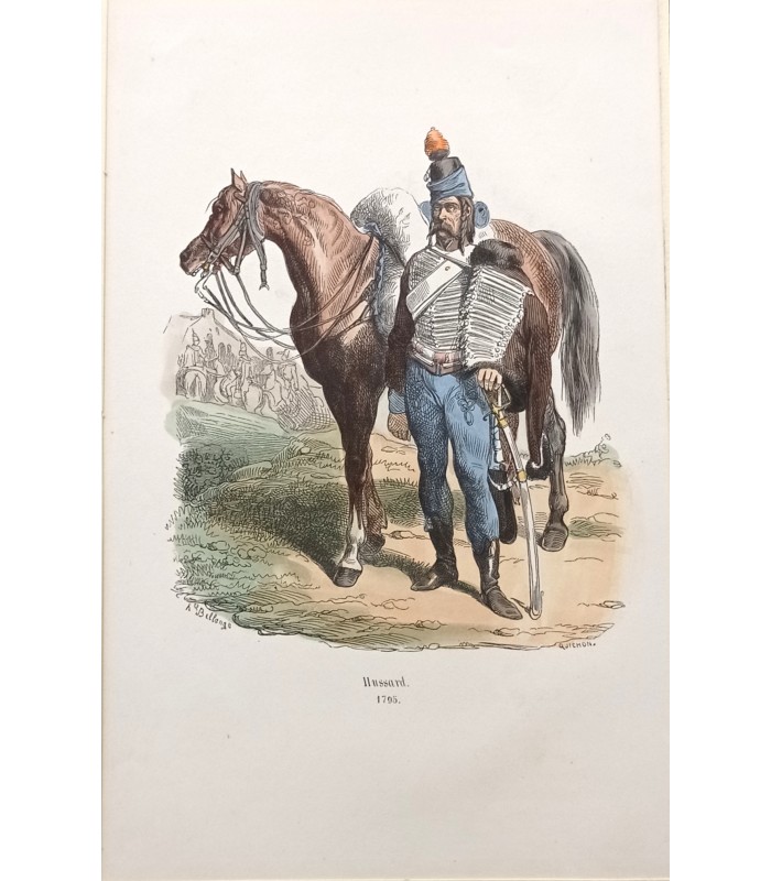 Hussard - Costume militaire "1795"- Gravure originale