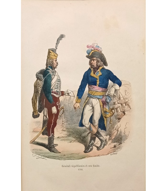 Général républicain et son guide - Costume militaire - Gravure originale