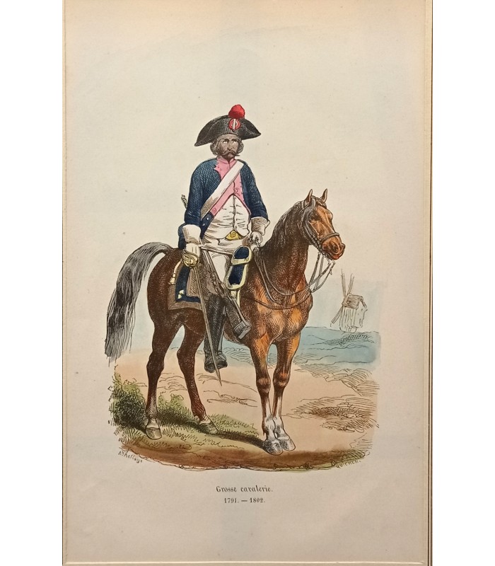 Grosse cavalerie - Costume militaire "1791 - 1802"- Gravure originale