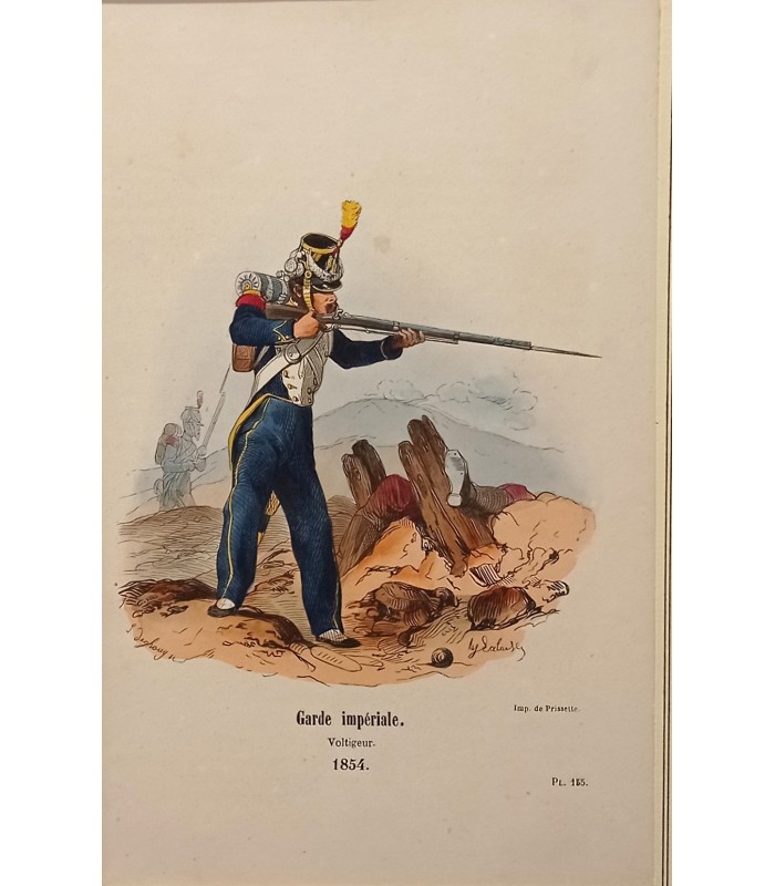 Garde impériale Voltigeur  "1854" -  Costume militaire - Gravure originale