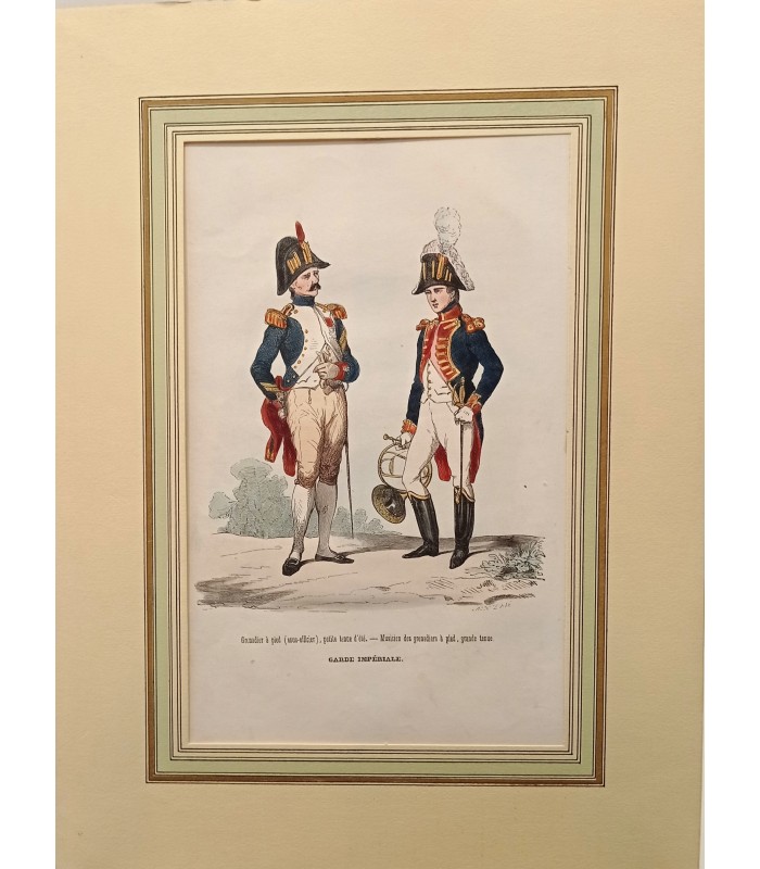 Grenadier à pieds Garde impériale - Costume militaire - Gravure originale