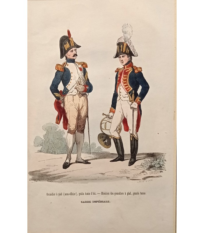 Grenadier à pieds Garde impériale - Costume militaire - Gravure originale