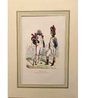 Grenadier à pieds - Garde impériale - officier et soldat - Costume militaire - Gravure originale