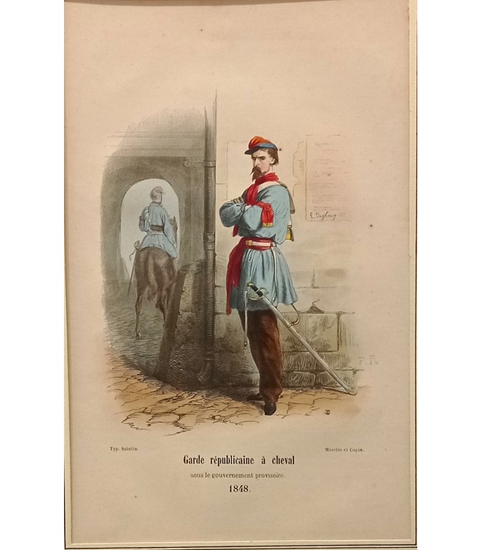 Garde Républicaine à cheval "1848" Gouvernement provisoire - Costume militaire - Gravure originale