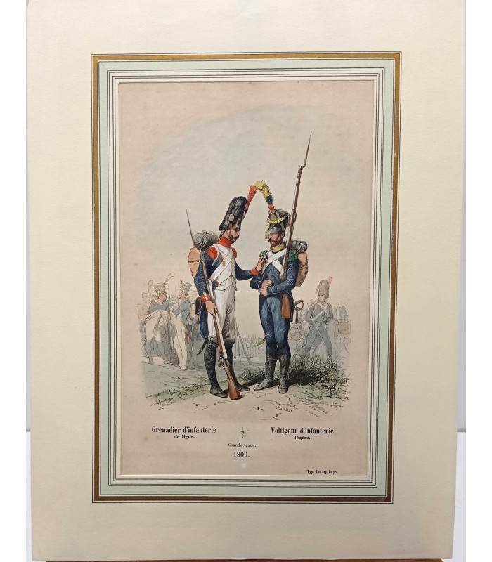 Infanterie : Grenadier et Voltigeur "1809" - Costume militaire - Gravure originale