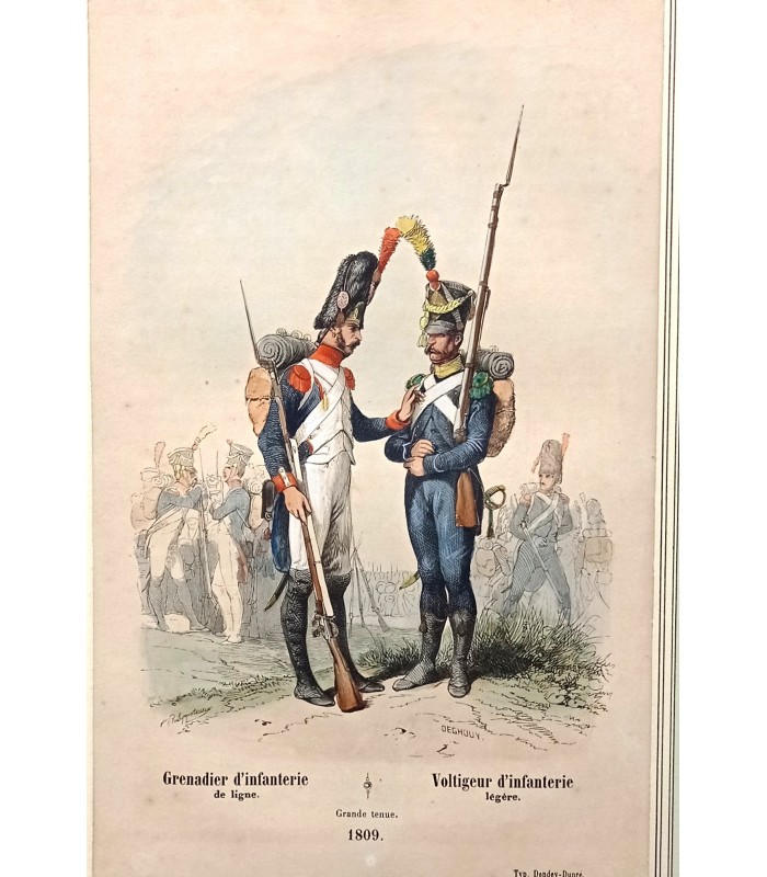 Infanterie : Grenadier et Voltigeur "1809" - Costume militaire - Gravure originale