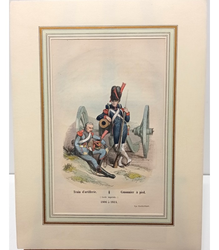 Train  d'artillerie et Canonnier à pied "1806 à 1814" - Costume militaire - Gravure originale