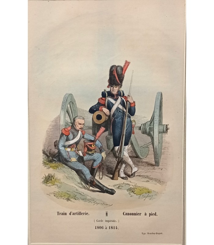 Train  d'artillerie et Canonnier à pied "1806 à 1814" - Costume militaire - Gravure originale