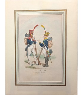 Infanterie de Ligne 1808" Grenadier Voltigeur - Costumes militaires - Gravure originale