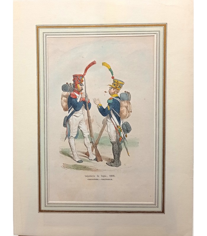 Infanterie de Ligne 1808" Grenadier Voltigeur - Costumes militaires - Gravure originale