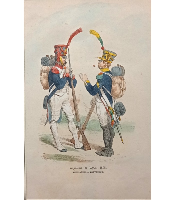 Infanterie de Ligne 1808" Grenadier Voltigeur - Costumes militaires - Gravure originale