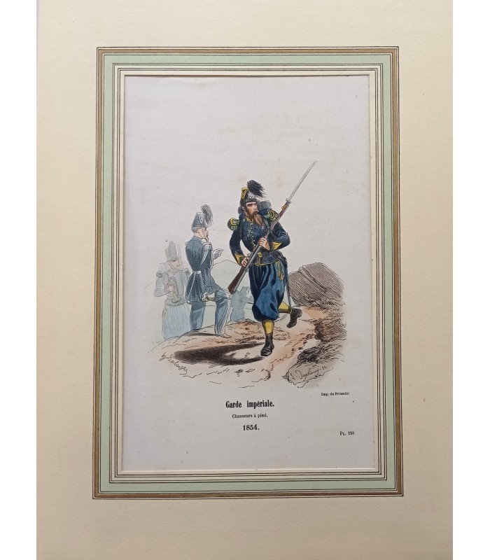 Garde impériale Chasseur à pieds 1854 -  Costume militaire - Gravure originale
