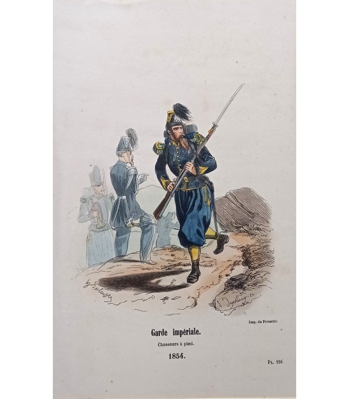 Garde impériale Chasseur à pieds 1854 -  Costume militaire - Gravure originale