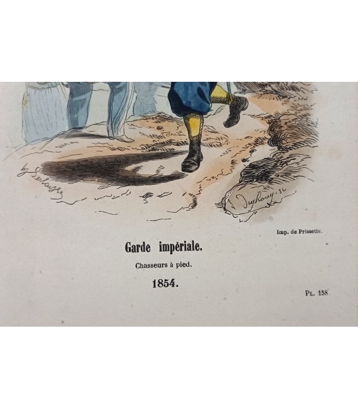 Garde impériale Chasseur à pieds 1854 -  Costume militaire - Gravure originale