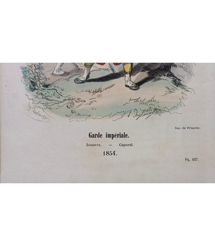 Garde impériale Zouaves - Caporal -  Costume militaire - Gravure originale