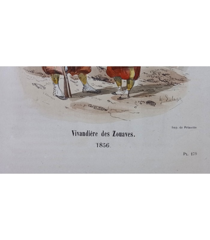 Vivandière des Zouaves -  Costume militaire - Gravure originale