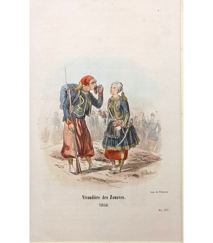Vivandière des Zouaves -  Costume militaire - Gravure originale