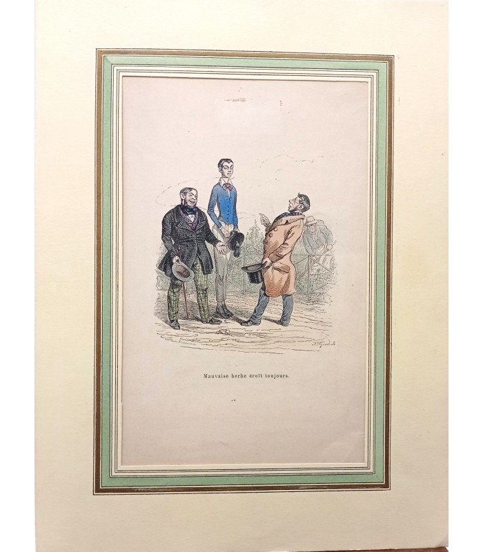 GRANVILLE Jean-Jacques - "Mauvaise herbe croit toujours" - Gravure originale (1870)