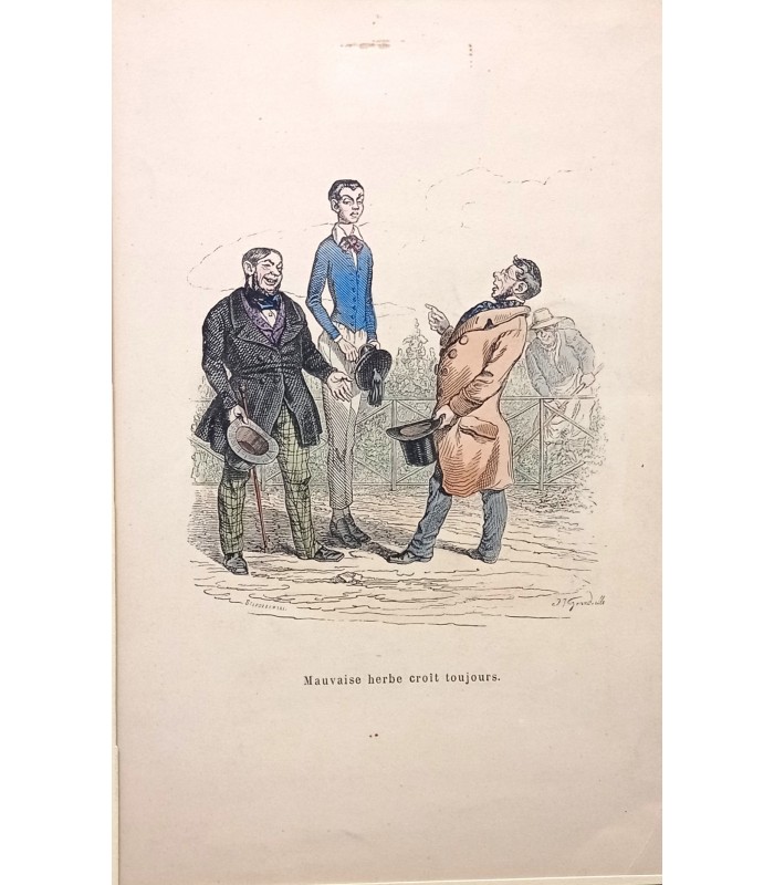 GRANVILLE Jean-Jacques - "Mauvaise herbe croit toujours" - Gravure originale (1870)