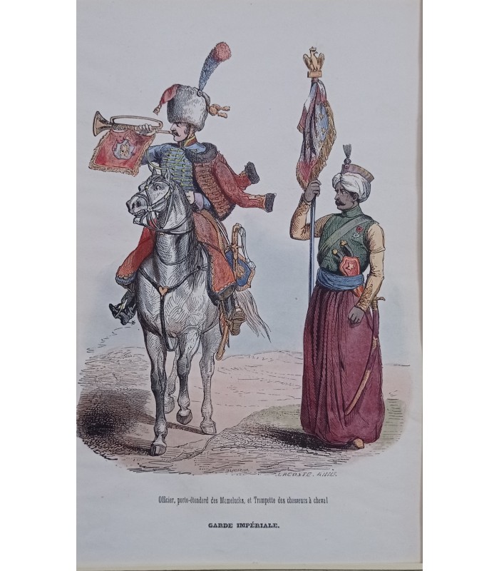 Garde impériale Zouaves - Officier, porte étendard des Mamelucks,.. -  Costume militaire - Gravure originale