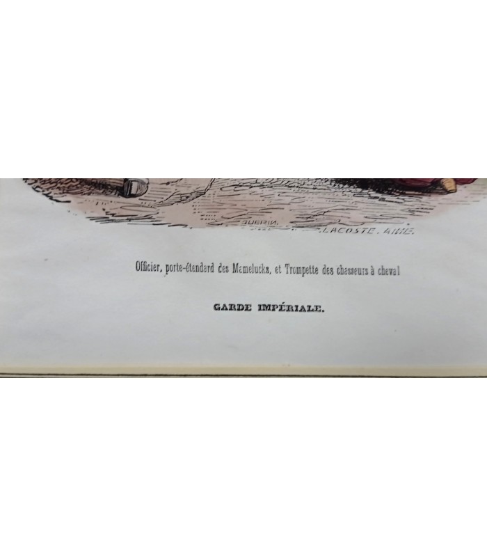 Garde impériale Zouaves - Officier, porte étendard des Mamelucks,.. -  Costume militaire - Gravure originale