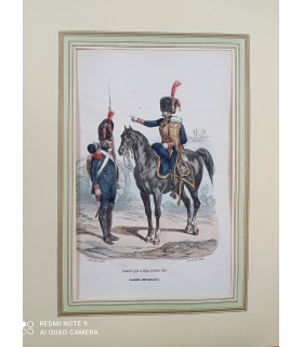 Garde impériale Canonnier et officier d'artillerie légère -  Costume militaire - Gravure originale