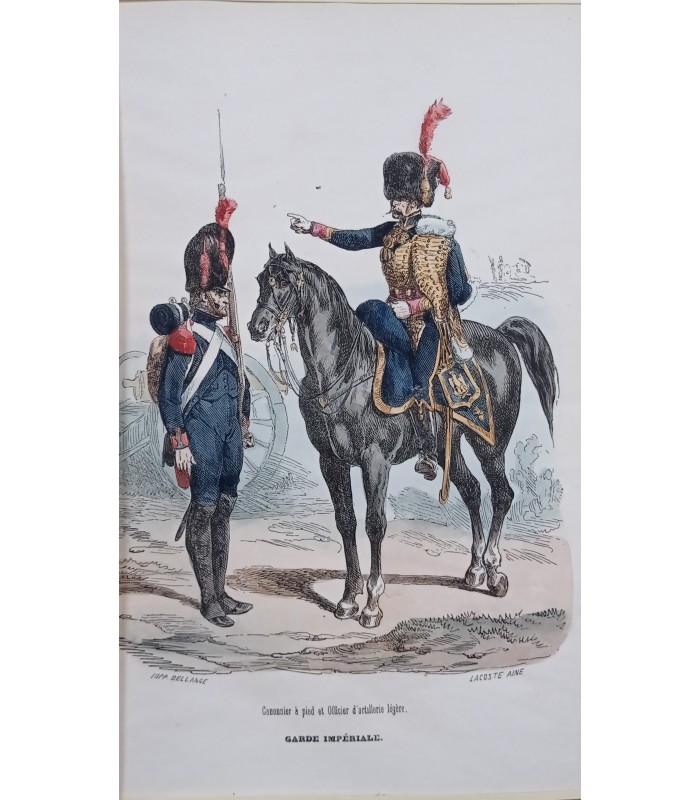 Garde impériale Canonnier et officier d'artillerie légère -  Costume militaire - Gravure originale