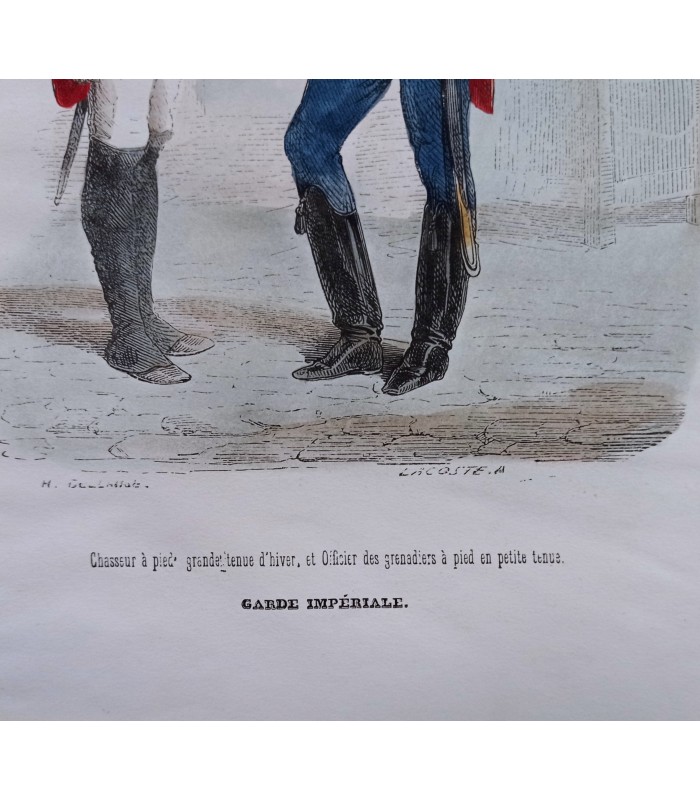 Garde impériale Chasseur à pieds et officier des grenadiers -  Costume militaire - Gravure originale