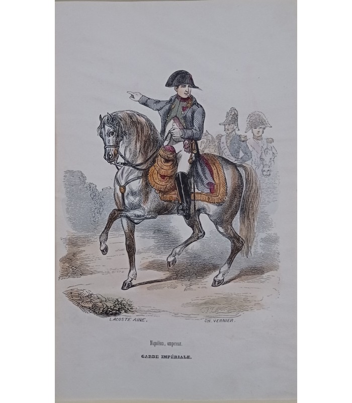 Garde impériale Napoléon Empereur -  Costume militaire - Gravure originale