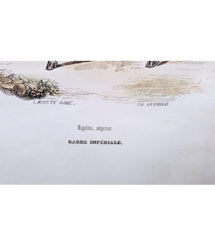Garde impériale Napoléon Empereur -  Costume militaire - Gravure originale