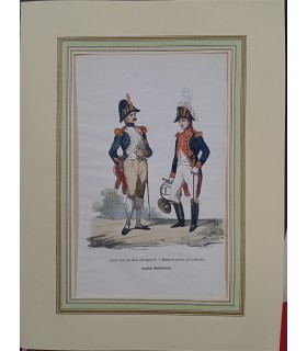 Garde impériale Grenadier à pieds et Musicien -  Costume militaire - Gravure originale