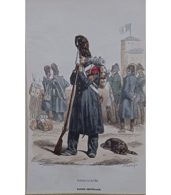 Garde impériale - Le Grenadier de l'Île d'Elbe - Costume militaire - Gravure originale
