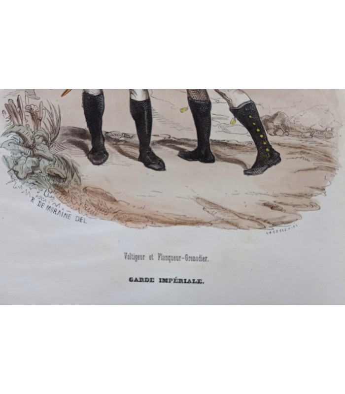 Garde impériale - Voltigeur et Flanqueur-Grenadier - Costume militaire - Gravure originale