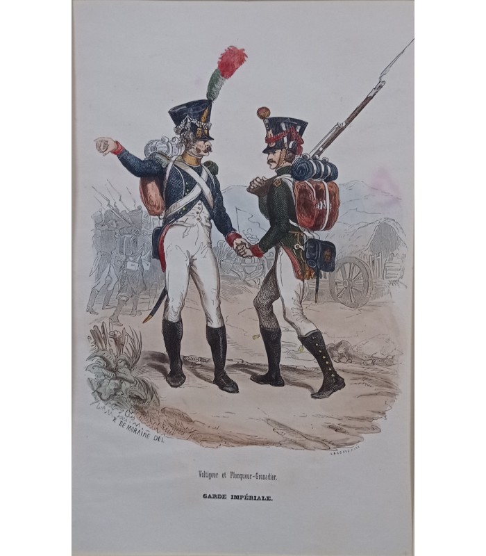 Garde impériale - Voltigeur et Flanqueur-Grenadier - Costume militaire - Gravure originale