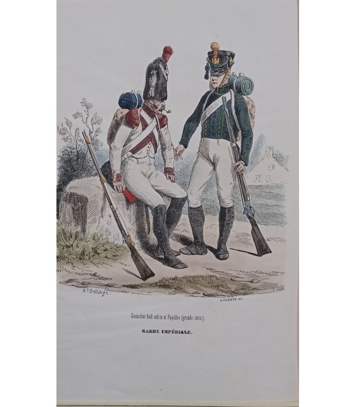 Garde impériale - Grenadier Hollandais et Pupille - Costume militaire - Gravure originale