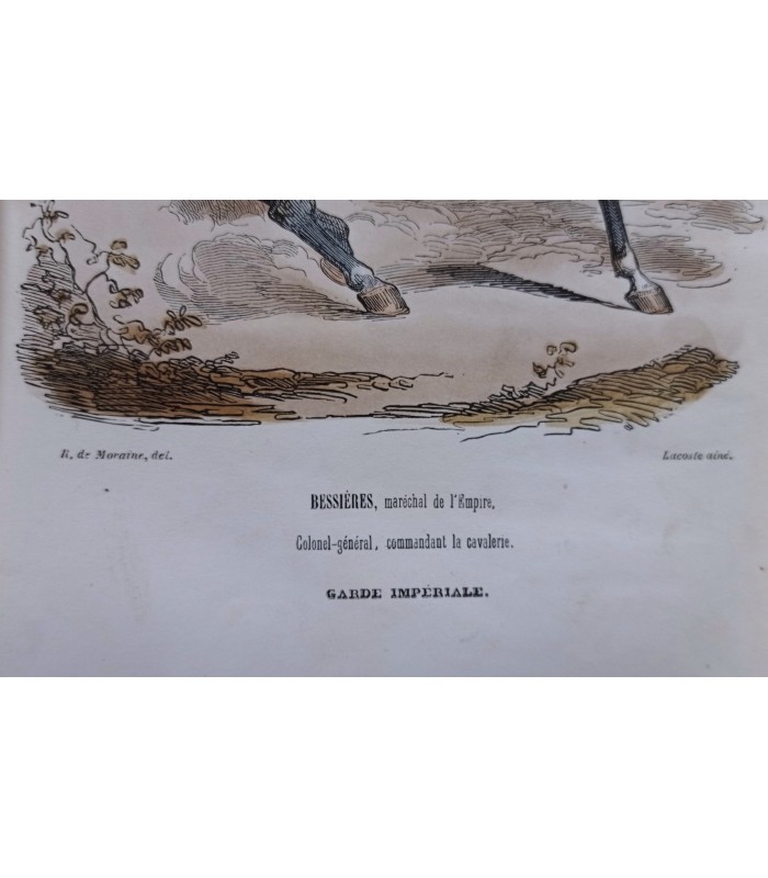 Garde impériale - Bessières maréchal d'Empire - Costume militaire - Gravure originale
