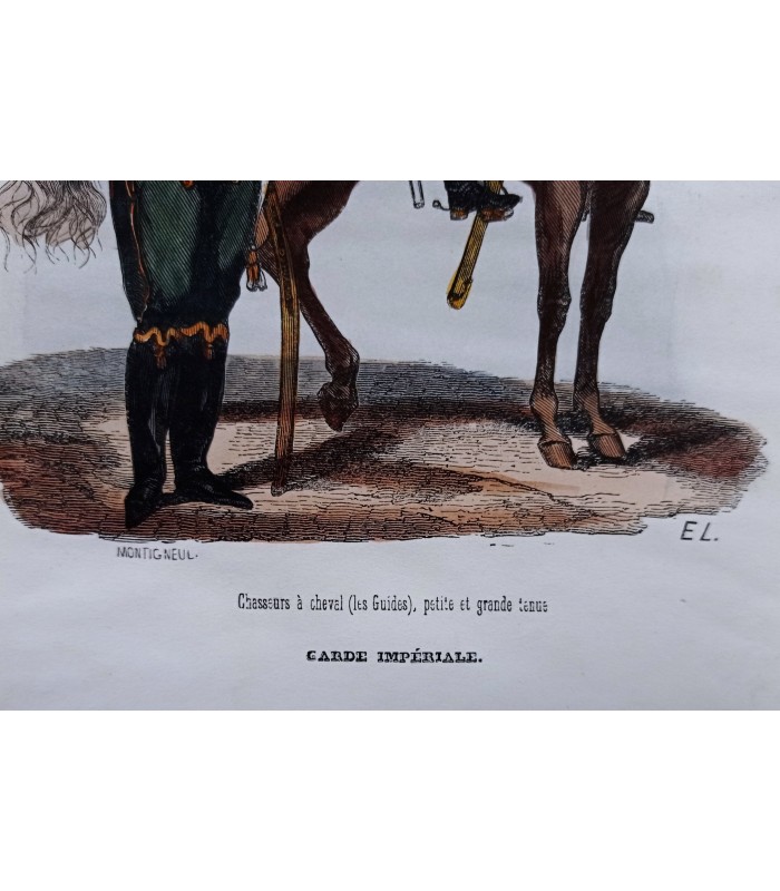 Garde impériale - Chasseurs à cheval- Costume militaire - Gravure originale