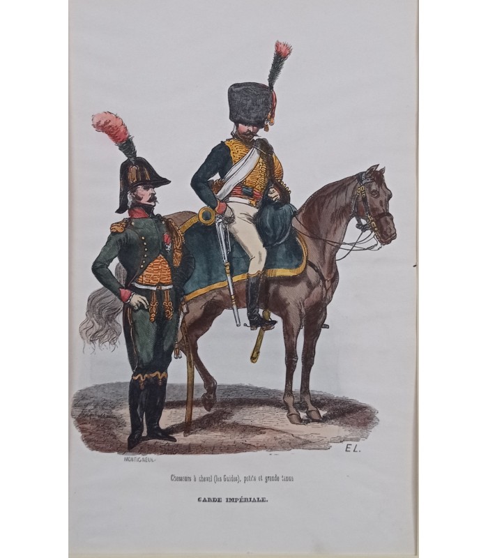 Garde impériale - Chasseurs à cheval- Costume militaire - Gravure originale